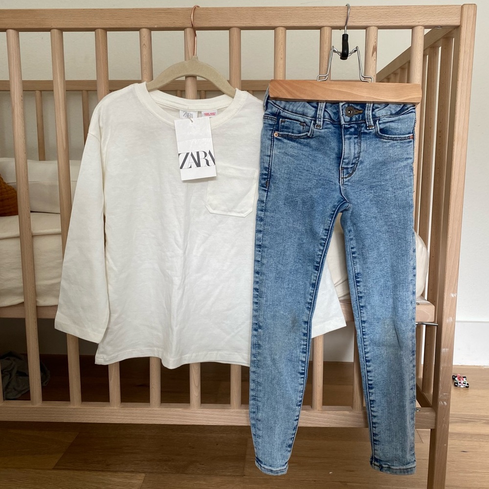 Zara | 4-5Y new white long sleeve + super skinny jeans
